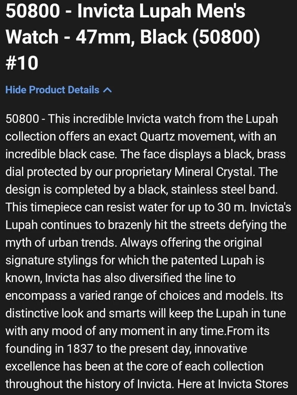 NEW ⌚️ Invicta Lupah Ironvane Men's Special Edition Watch - 47mm, Black 50800